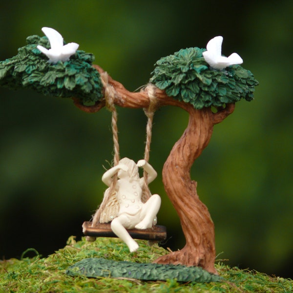 Fairy Garden Accessories Miniature Tree Swing With Fairy