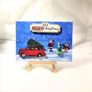 Mixed Media Canvas Painting, Christmas Picture, Holiday Decoration