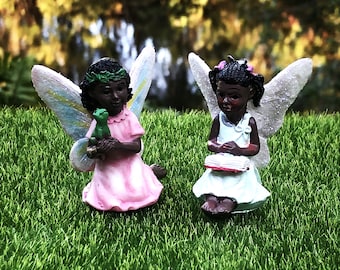 Choose one or Both African American Fairy Figurines, Fairy Garden Miniatures