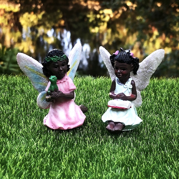 Choose one or Both African American Fairy Figurines, Fairy Garden Miniatures