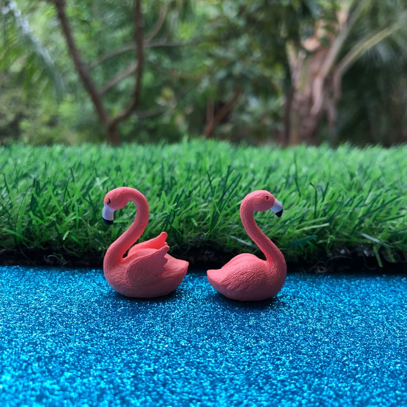 Two Miniature Flamigo Figurines, Fairy Garden Accessories image 1