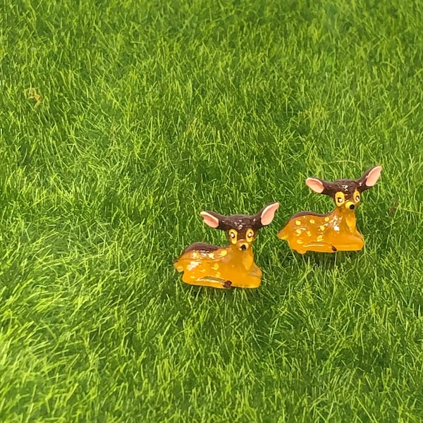 Two Micro Deer Figurines, Fairy Garden Miniatures