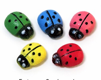 5 Miniature Ladybug Stickers, Random Colors, Half-Inch Craft and Fairy Garden Embellishments
