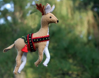 Reindeer Christmas Ornament Handmade of Wool Felt