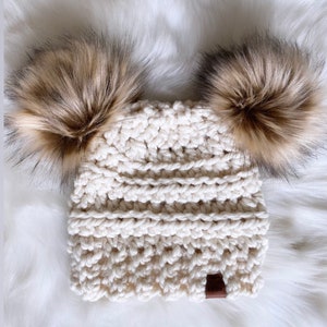 Blue Beanie Fur Pompom Hat Two Pom Poms Women Knit Beanie Warm Cozy Hat for Girl Teenager Hat Wool Knit Hat