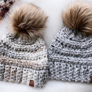 Wool Blend Chunky Hat Baby, Child, Adult Fur Pom Hat