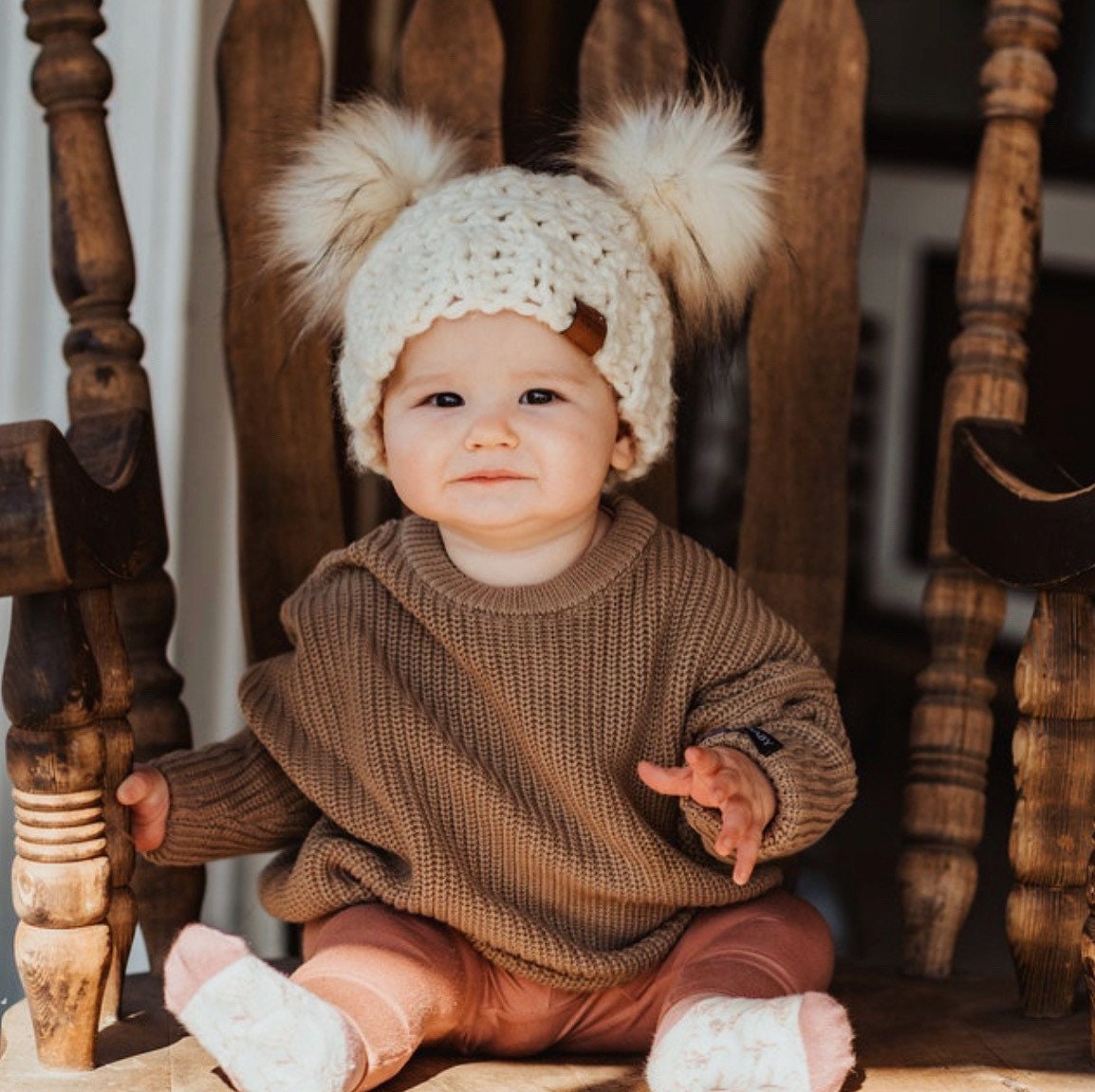 Double Pom Hat Fur Pom Hat Double Fur Pom Beanie Ivory Cream - Etsy