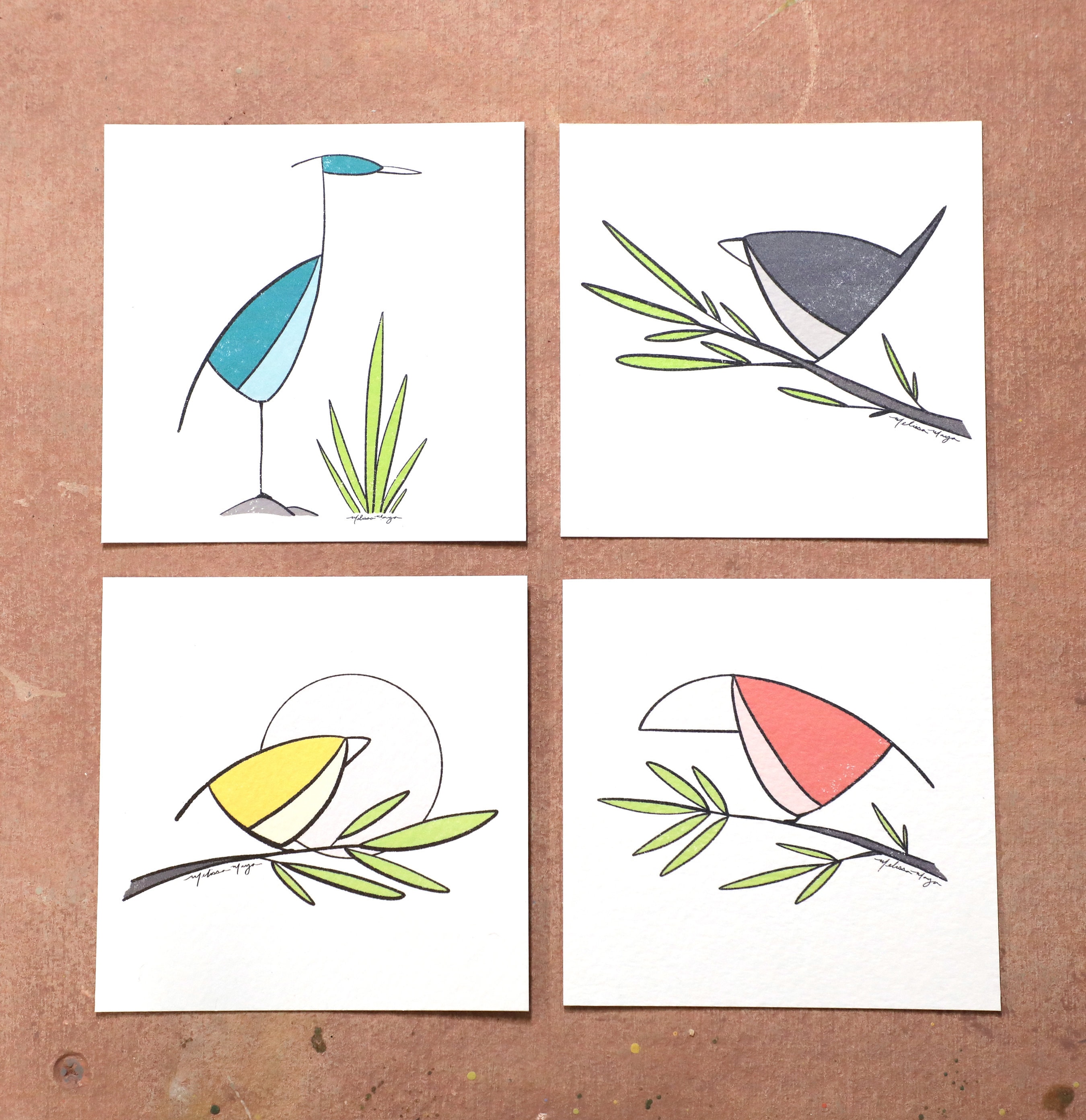 All 5 Prints. A5 Existential Birds Art Print Set