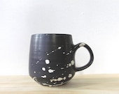 MADE TO ORDER 4-6 weeks. Black Matte Splatte Mug. Graphic. Coffee mug. Tea. Hrandmade. Minimal. Modern. Pottery. Night sky. Ceramic mug.