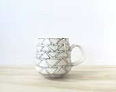MADE TO ORDER ready by Xmas. Black and White Triangle Tea or Coffee Mug. Geometric. Minimal. Porcelain. Modern kitchen. Wedding. Registry.