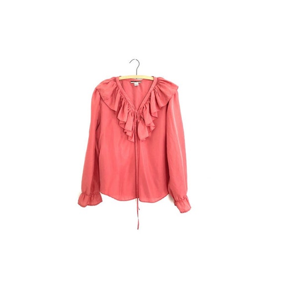 Mauve pink ruffle neck poet blouse