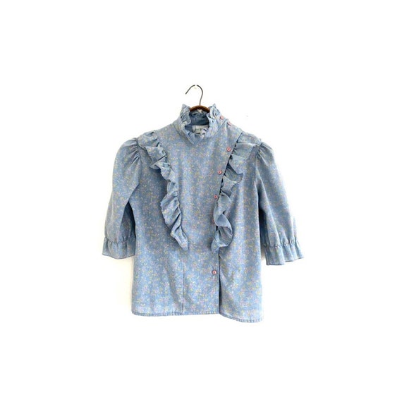 80s floral ruffle blouse