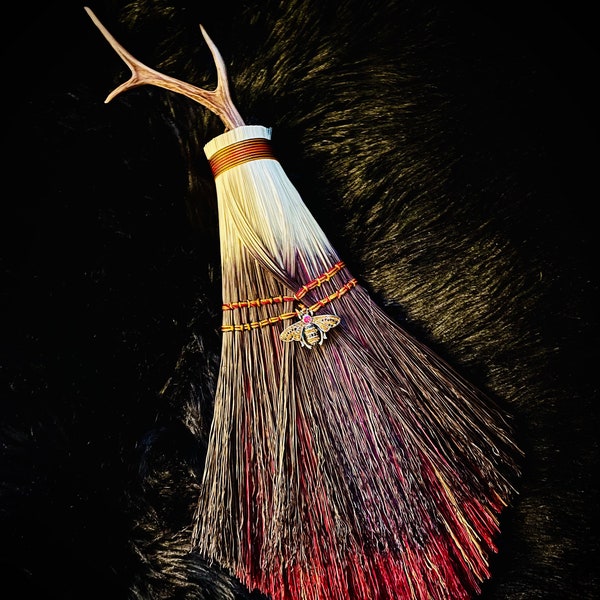 Beltane Antler broom ThreeMoonBrooms Handmade Hearth Broom- Roe Deer Antler broom -Besom Altar- Witch Broom -Magickal Clearing-bumble Bee