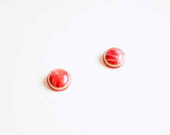 Vintage ear clips, 80s 90s, costume jewelry, large ear clips, gold, red marbled, sustainable accessories, unisex