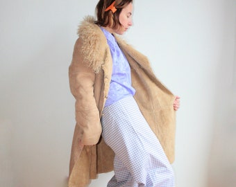 Vintage Teddy Fur Coat, 90s, 00s, Tibetan Lambskin Collar, unisex, Y2K, Cardigan, sustainable Cloth