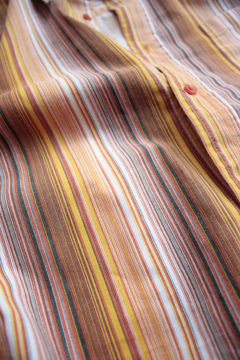 orange unisex loose fit 80s 90s sustainable cloth short sleeve shirt striped Vintage shirt blouse longitudinal stripes
