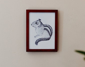 Chipmunk Graphite Drawing Art Print 5x7"