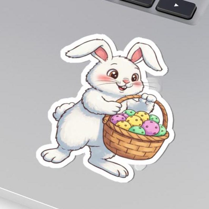 Pickleball Easter Basket Kiss-cut Stickers - Cute Rabbit Laptop Decals ...