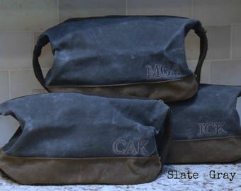 Personalized Gift for Groomsmen / Monogram Dopp Kit / Men's Toiletry Bag / Waxed Canvas