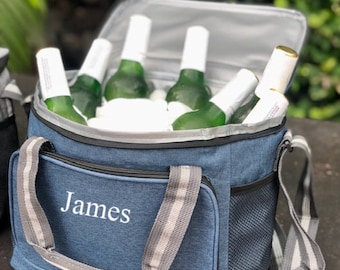 Set of 6 Personalized Cooler-Insulated Cooler-Bottle Cooler-Cooler Bags-Monogrammed-Weddings-Groomsmen Gifts