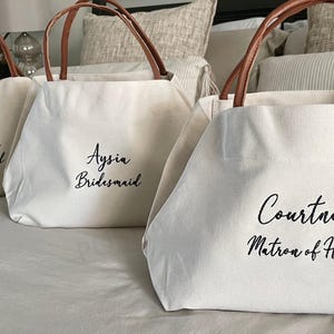 Personalized Bridesmaid Tote Bag, Bridesmaid Gift, Custom Wedding Tote, Maid of Honor Gift, Bridal Party Bag, Bachelorette Weekend Tote image 4