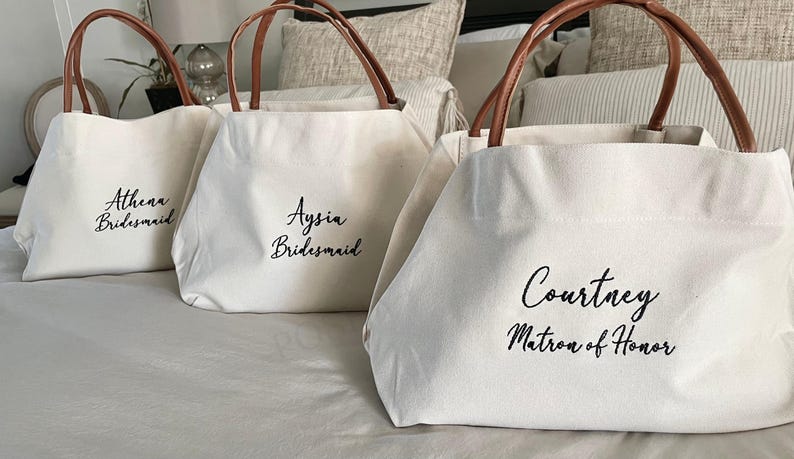 Personalized Bridesmaid Tote Bag, Bridesmaid Gift, Custom Wedding Tote, Maid of Honor Gift, Bridal Party Bag, Bachelorette Weekend Tote image 4