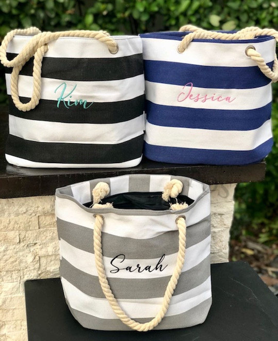 Bridesmaid Bag, Personalized Bridesmaid Tote, Striped Beach Bag. Gift ...