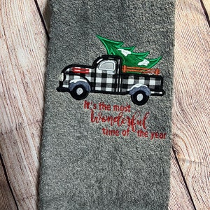 Christmas Buffalo Plaid Truck Hand Towel