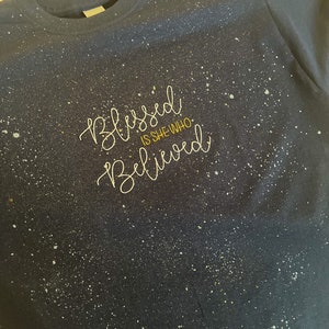 Embroidered Blessed Is She Who Believed T-shirt