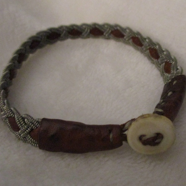 Traditional Saami Braided Leather and Pewter Bracelet