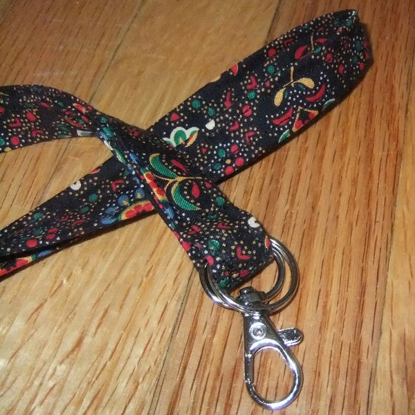 Colette Black Floral Lanyard for Keys, Whistle, or ID Badge, Vera Bradley Fabric