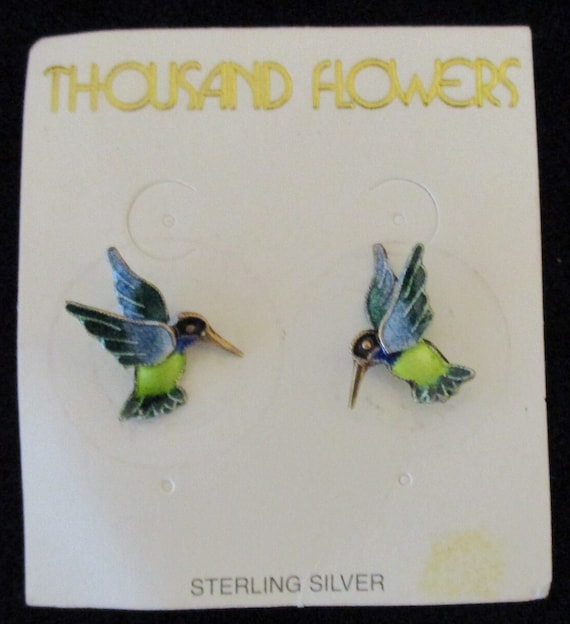 Petite Hummingbird Earrings, Blue, Plum, and Green