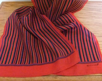 Red Stripe Oblong Silk Scarf by Echo, 1980s