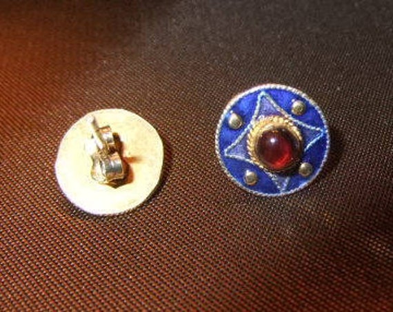 Petite Cobalt Enamel with Amber Colored Stone Pie… - image 8
