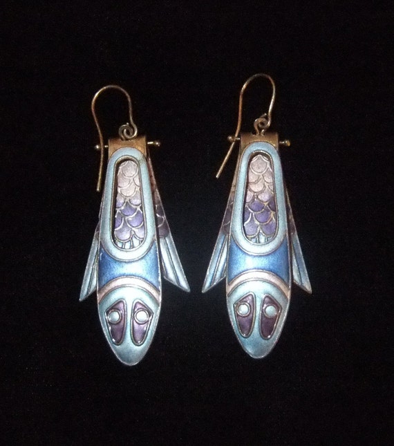 Stylized Light Blue and Lavender Fish Earrings, Th