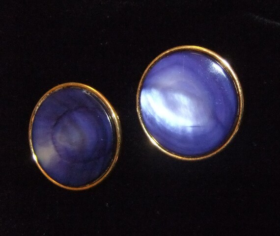 Large Round Purple Swirl Enamel Earrings, Vintage - image 3