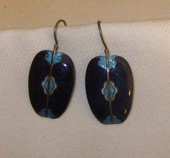 Navy Blue and Turquoise Pierced Earrings, Enamel … - image 4