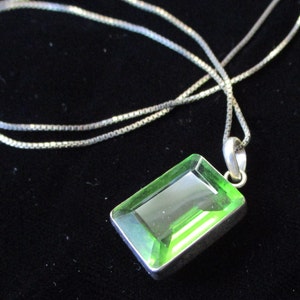 Bright Green Faceted Stone in Sterling Silver Setting with Italian Sterling Silver Chain
