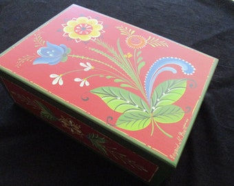 Norwegian Os Style Rosemaled Jewelry Box with Detached Lid