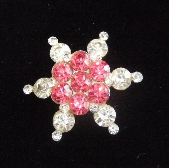 Hot Pink and Clear Rhinestone Six Pointed Star Br… - image 2