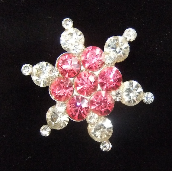 Hot Pink and Clear Rhinestone Six Pointed Star Br… - image 1