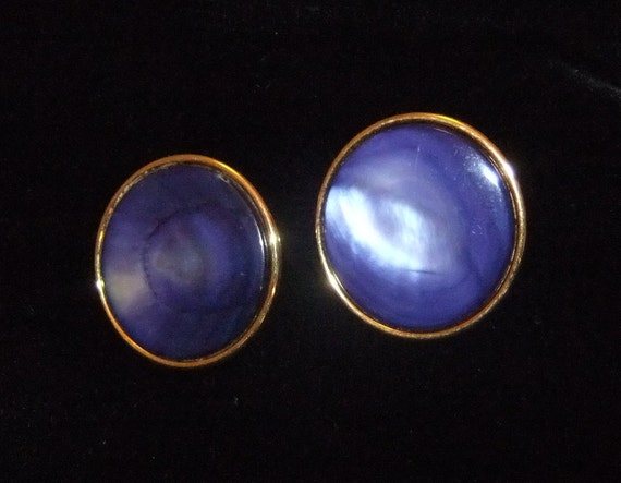 Large Round Purple Swirl Enamel Earrings, Vintage - image 1