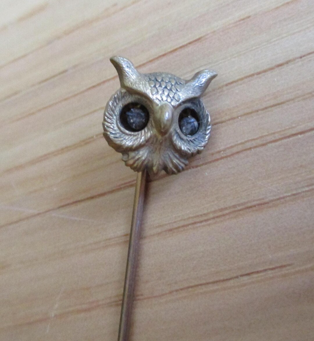 Vintage Owl Head Stick Pin, Antique Brass, Hat Pin - Etsy