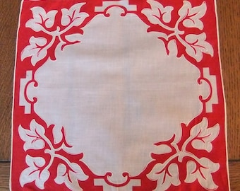 Mouchoir vintage en coton imprimé rouge et blanc