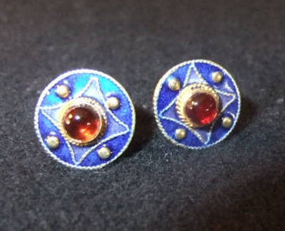 Petite Cobalt Enamel with Amber Colored Stone Pie… - image 4