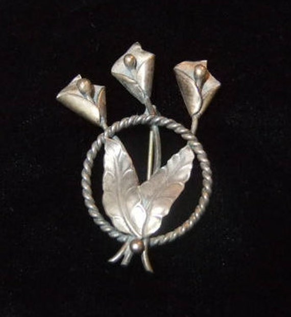 Antique Calla Lily Brooch, Scandinavian 830 S Coi… - image 1