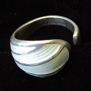 David Andersen White Enamel and 925S Sterling Silver Ring, Adjustable, Norway