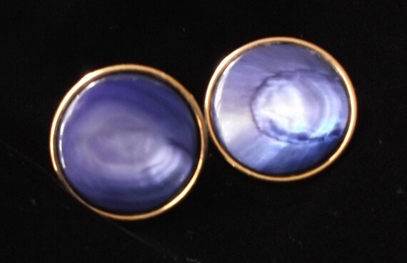 Large Round Purple Swirl Enamel Earrings, Vintage - image 2