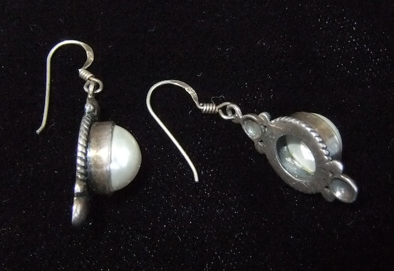 Round Faux Mabe Pearl and Sterling Silver Danglin… - image 3