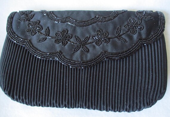 ヴィンテージ ブラック ビーズ イブニング クラッチ バッグ (タック